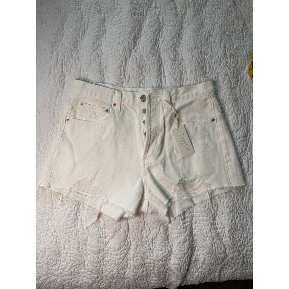 Z Supply Classic high rise white denim jean shorts women’s size 28 Brand New